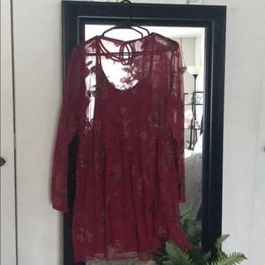Maroon Mesh Dress with insert